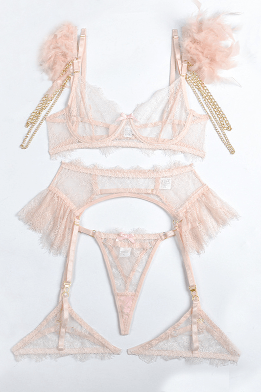 Dört parça dantel iç çamaşırı takımı - PRIVATE PINK Ekim PINK